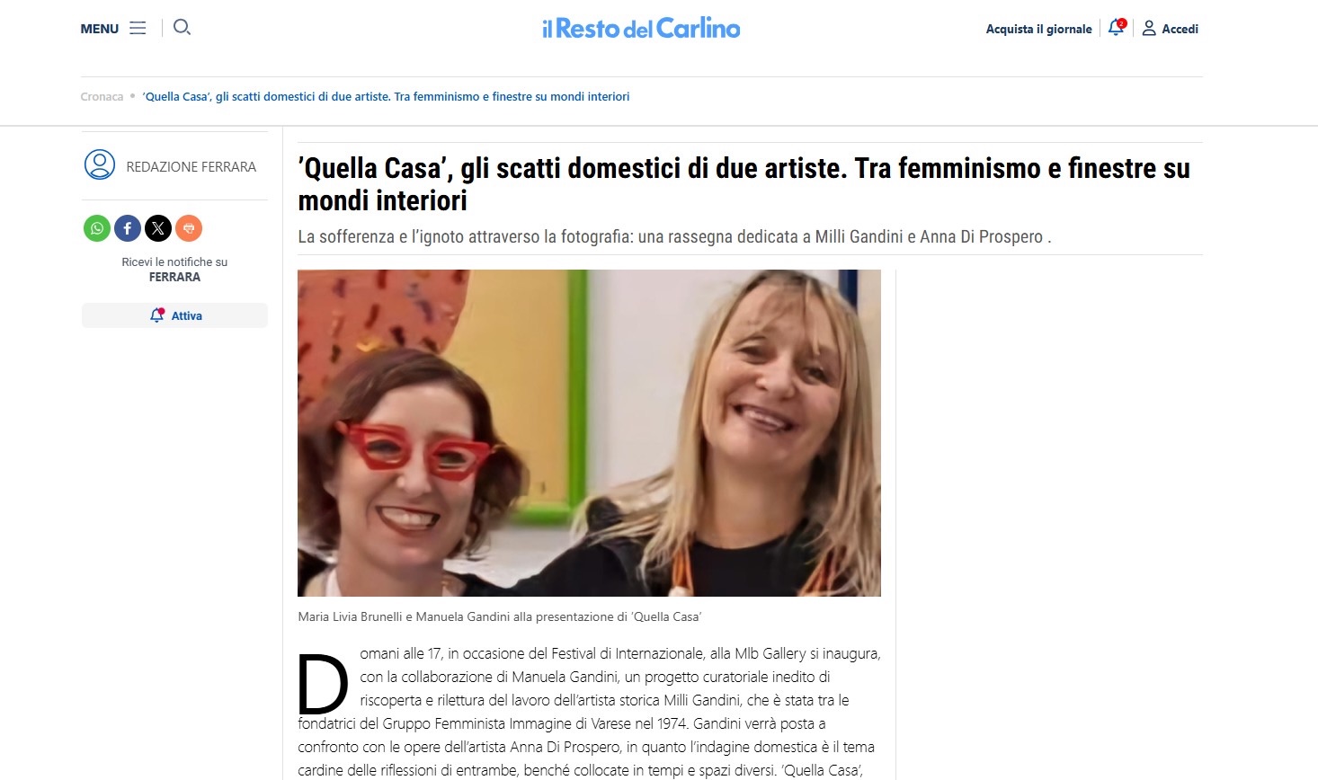 Quella Casa gli scatti domestici di due artiste. Tra femminismo e finestre su mondi interiori