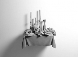 Hans Op de Beeck - Vanitas (Variation) 14, 2017, gesso pigmentato, legno, acciaio, 70x40x80 cm